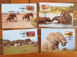 OUGANDA, Elephants, Elephant. Yvert: 768/771 CARTES MAXIMUMS, FDC Enveloppes 1 Er Jour. 1983/ - Elefanti