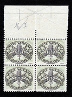 1946 Vaticano Vatican SEGNATASSE RIGHE LARGHE CARTA GRIGIA Quartina 1 Lira (16/I) MNH** Firma Biondi Bl.4 - Segnatasse