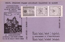 Carte Spéciale Violette Gréve De Saumur 1953 Vignette Verte Claire 5F, 12F Et 15F - Strike Stamps