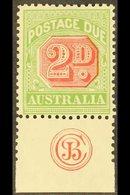 POSTAGE DUES 1909 2d Rosine And Yellow Green, Die I, SG D65, Brusden White D80za, Superb Mint With Marginal "JBC" Monogr - Andere & Zonder Classificatie