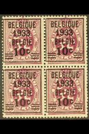 1933 NHM BLOCK OF 4. 10c On 40c Deep Reddish Purple PRECANCEL (Michel 375, COB 375A), NEVER HINGED MINT BLOCK Of 4, Fres - Other & Unclassified