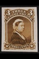 PLATE PROOF 1868-73 3c Queen Victoria, Imperf Plate Proof In Brown On India Paper, Unitrade 33TCvi (as SG 36), Very Fine - Other & Unclassified