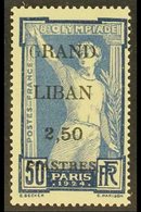 LEBANON 1924 2.50p On 50c Ultramarine "GRAND LIBAN" Surcharge On Olympic Games With THIN "G" IN "GRAND" VARIETY (Yvert 2 - Other & Unclassified