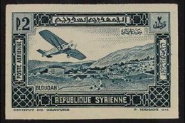 SYRIA 1934 2pi Indigo (Farman F.190 Over Bloudan), Variety "IMPERFORATE" As Yv 62, Unlisted As A Single, Never Hinged Mi - Altri & Non Classificati