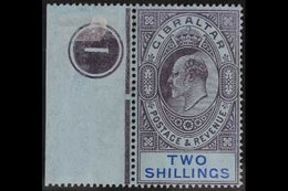 1906-11 2s Purple And Bright Blue On Blue, SG 72, Mint With Left Marginal Plate Number, Stamp Never Hinged. For More Ima - Gibraltar