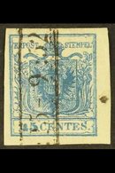 LOMBARDY VENETIA 1850 45c Blue Arms, Variety "Ribbed Paper", Sass 17, Very Fine Used. For More Images, Please Visit Http - Non Classés