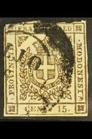 MODENA 1859 15c Brown, Provisional Govt, Sass 13, Good Used, Just Cut Into Along Top Frame Line, But A Rare And Elusive  - Non Classificati