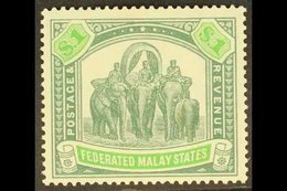 F.M.S. 1904-22 $1 Grey-green And Green Elephants, SG 48, Fine Mint.  For More Images, Please Visit Http://www.sandafayre - Otros & Sin Clasificación