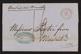 1857 (Oct) Entire Letter Overland To Marseilles, Showing Black Oval "PACKET LETTER MAURITIUS" And Red "Pays Etr.v.Suez M - Mauricio (...-1967)