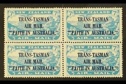 1934 7d Light Blue, "Trans-Tasman Air Mail" Ovpt In A BLOCK OF FOUR, SG 554, Mint, Hinged On Top Pair, Lower Pair Never  - Autres & Non Classés