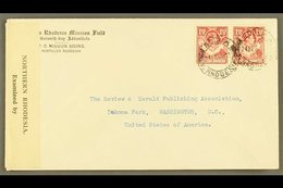 1941 CENSOR COVER - "Northern Rhodesia Mission Field, Seventh Day Adventists" Env. To USA, Franked 1½d Carmine Pair, Tie - Nordrhodesien (...-1963)