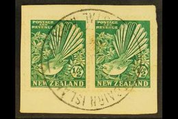 1935 ½d Bright Green Fantail, Horiz Pair Tied To A Piece By Full "PITCAIRN ISLAND" Cancel (date Not Readable), SG Z22.   - Pitcairn