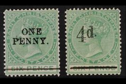 1886 1d On 6d Green And 4d On 6d Green, SG 24/25, Very Fine Mint. (2) For More Images, Please Visit Http://www.sandafayr - St.Cristopher-Nevis & Anguilla (...-1980)
