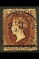 1890 2½d On 4d Chocolate, Variety "no Fraction Bar", SG 54a, Superb Used. Scarce Stamp. For More Images, Please Visit Ht - St.Vincent (...-1979)