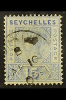 1897-1900 15c Ultramarine, Repaired "S", SG 30, Fine Cds Used. For More Images, Please Visit Http://www.sandafayre.com/i - Seychellen (...-1976)
