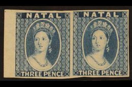 NATAL 1862 3d Blue Ungummed IMPERF. PROOF PAIR With Small Star Wmk (see Note After SG 15), Superb With Full Margins And  - Sin Clasificación