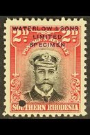 1924/9 2d Admiral In Black And Carmine, Perf 12½, Printers Sample, Overprinted "Waterlow & Sons / Limited / Specimen" An - Southern Rhodesia (...-1964)
