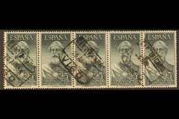 1953 25p Legazpi Air Stamp, SG 1191 (Edifil 1124), Used STRIP OF FIVE With Neat Certificado Datestamp Cancels. Rare Mult - Otros & Sin Clasificación