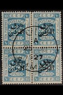 1925-26 10p Light Blue "East Of The Jordan" Overprint Perf 14, SG 156, Superb Cds Used BLOCK Of 4 Cancelled By Upright C - Jordania