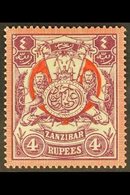 1904 4r Claret And Red Arms, SG 223, Fine Mint. For More Images, Please Visit Http://www.sandafayre.com/itemdetails.aspx - Zanzibar (...-1963)