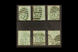 1873-80 1s Green, Plates 8 To 13 Complete, SG 150, Good Used, All With Full Perfs, cat.£1045 (6 Stamps). For More Images - Other & Unclassified