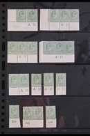 1902-11 ½d GREENS CONTROL NUMBERS. Mint Assembly Of ½d Green Marginal/corner Singles, Pairs, Strips Of 3 & One Block Of  - Zonder Classificatie