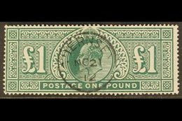 1911 - 13 £1 Deep Green, Somerset House, Ed VII, SG 320, Very Fine Used With Full Perfs And Great Colour With Neat Centr - Unclassified