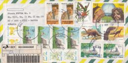 PERSONALITIES, LANDSCAPES, DINOSAURS, FLOWERS, BIRDS, STAMPS ON REGISTERED COVER, 1992, BRAZIL - Covers & Documents