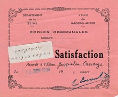 Ville De MAISONS-ALFORT (94) - Ecoles Communales Jules Ferry -  ( 2 ) Billet De Satisfaction  ( En L'état D'usage ) - Diploma's En Schoolrapporten