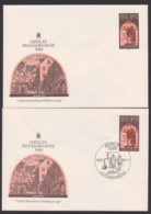 Faust Und Mephisto SoSt. Leipzig Flughafen, MM 1988, Umschlag U1(2) Ganzsache Auerbachs Hof, Messehaus Mädlerpassage - Covers - Mint