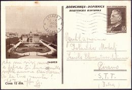 YUGOSLAVIA - SLOVENIA - STT VUJNA - Mail To Zona B - TITO  POST CARD - ZAGREB To PIRAN - 1953 - Marcophilie