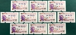 MACAU ATM LABELS, ZODIAC NEW YEAR OF THE MONKEY ISSUE COMPLETE SET NAGLER 104 ALL FINE UM MINT - Automatenmarken