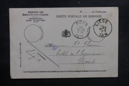 BELGIQUE - Carte Postale De Service En Franchise De Liège Pour Mons En 1894 - L 39078 - Franchigia