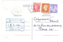 BAYONNE Basses Pyrénées Carte Postale Entier Iris 1,20 F Yv 651-CP1 Complément 1F Mazelin 30c Dulac Yv 683 676 Ob 1946 - Briefe U. Dokumente