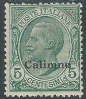 1912 EGEO CALINO EFFIGIE 5 CENT MH * - RA32-3 - Egeo (Calino)