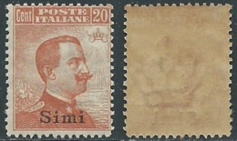 1921-22 EGEO SIMI EFFIGIE 20 CENT MNH ** - E155 - Ägäis (Simi)