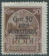 1943 OCCUPAZIONE TEDESCA EGEO PRO ASSISTENZA 50+50 CENT MNH ** - RA17-6 - Egeo (Ocu. Alemana)