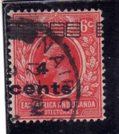 EAST AFRICA ORIENTALE & UGANDA PROTECTORATES 1919 KING GEORGE V RE GIORGIO SURCHARGED CENTS 4 On 6c USATO USED OBLITERE' - Protectorados De África Oriental Y Uganda