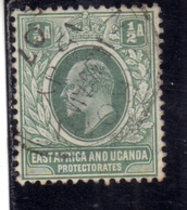 EAST AFRICA ORIENTALE & UGANDA PROTECTORATES 1903 KING EDWARD VII RE EDOARDO HALF ANNA 1/2a USATO USED OBLITERE' - Protectorados De África Oriental Y Uganda