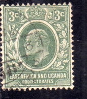 EAST AFRICA ORIENTALE & UGANDA PROTECTORATES 1907 1908 KING EDWARD VII RE EDOARDO 3c USATO USED OBLITERE' - Protectoraten Van Oost-Afrika En Van Oeganda