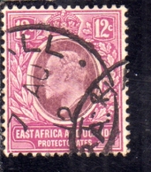 EAST AFRICA ORIENTALE & UGANDA PROTECTORATES 1907 1908 KING EDWARD VII RE EDOARDO 12c USATO USED OBLITERE' - Protettorati De Africa Orientale E Uganda