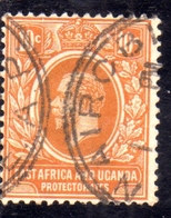 EAST AFRICA ORIENTALE & UGANDA PROTECTORATES 1912 1918 KING KING GEORGE V RE GIORGIO 10c USATO USED OBLITERE' - Protettorati De Africa Orientale E Uganda