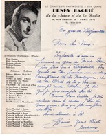 LETTRE AUTOGRAPHE DE HENRY BAQUIE - CHANTEUR FANTAISISTE  - 1952 - Otros & Sin Clasificación