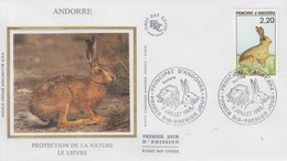 Enveloppe  FDC   1er  Jour    ANDORRE   Protection  De  La  NATURE   Le   Liévre   1988 - Lapins