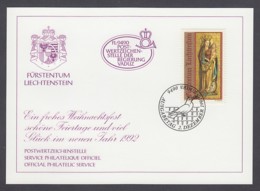 Liechtenstein - Weihnachts- Und Neujahrsgruss-Karte Für 1992 Der Postwertstelle Mit MiNr. 1028 - Cartas & Documentos