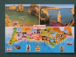 Portugal 2003 Postcard "Algarave Coast And Map" To England - Euro Coins - Brieven En Documenten