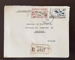 FRANCE, CANOE, NATATION, Yvert N°960+963 Sur Lettre Recommandée. Affranchissement Mixte Au Tarif 19/02/1954. - Canoe