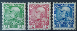 AUSTRIA - Unused - ANK 142, 144, 147- 5h 10h 25h - Emperor Franz Joseph - Unused Stamps