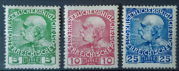 AUSTRIA - Unused - ANK 142, 144, 147- 5h 10h 25h - Emperor Franz Joseph - Neufs