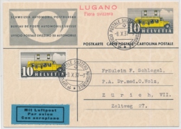 Postkarte Mit Zusatzfrankatur Luftpost Und Sonderstempel Lugano Fiera Svizzera - Giornata Del Francobollo